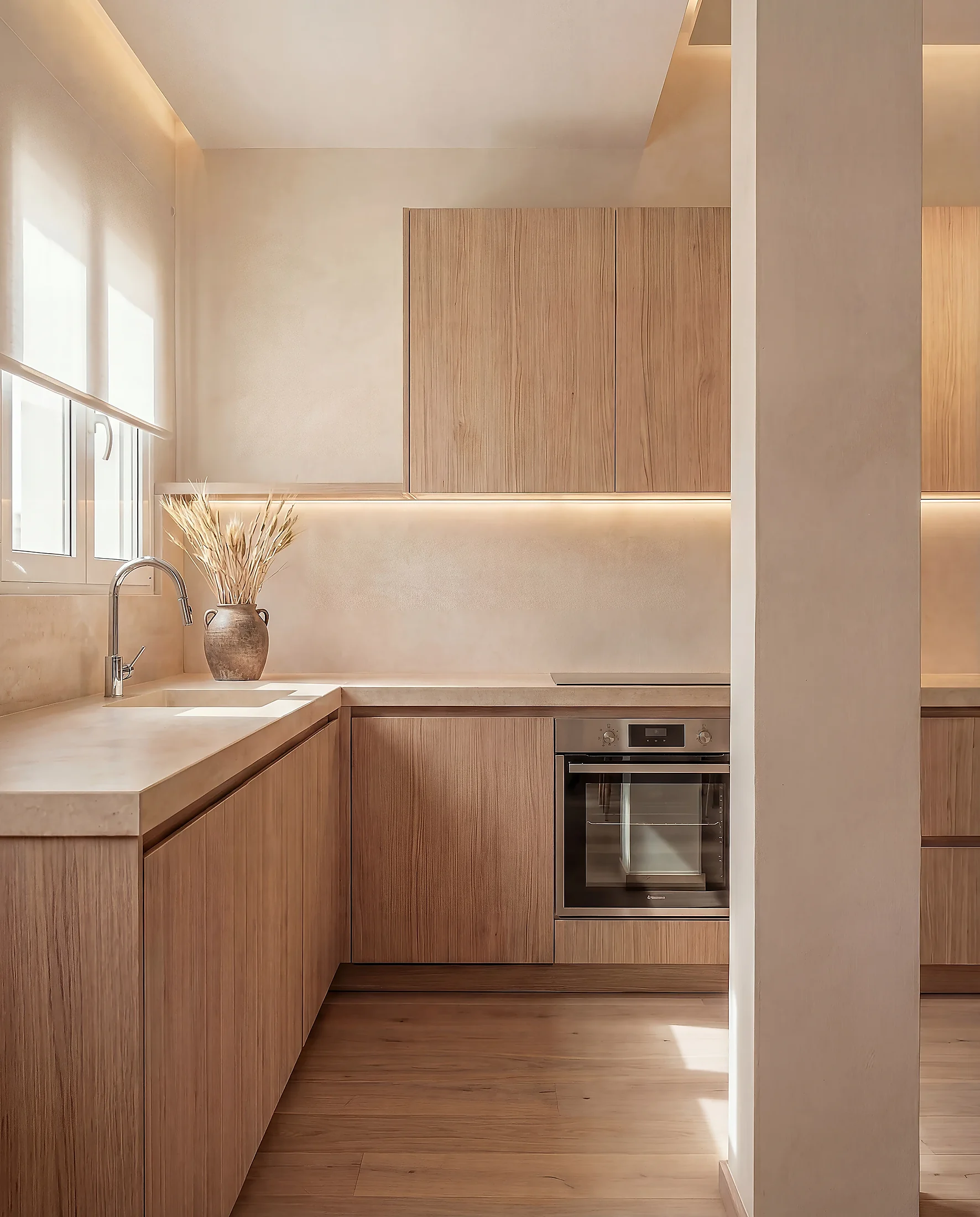 Scandinavian kitchen renovation in Malmö. Light oak cabinets and custom storage by Hemreform